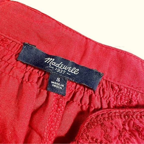 Madewell ‘Camelia’ Embroidered Cotton Gauze Tassel Neck Top in Red Size Small - Picture 6 of 16